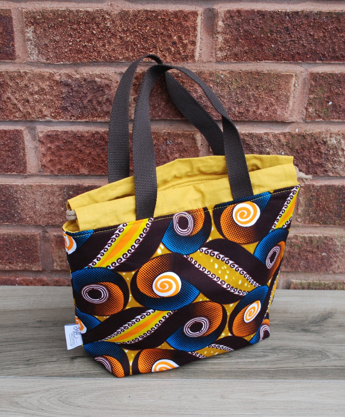 Medium Farai Project Bag Yellow, Orange, & Brown Abstract African Print Fabric