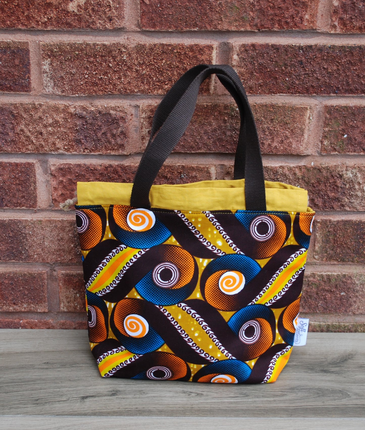 Medium Farai Project Bag Yellow, Orange, & Brown Abstract African Print Fabric