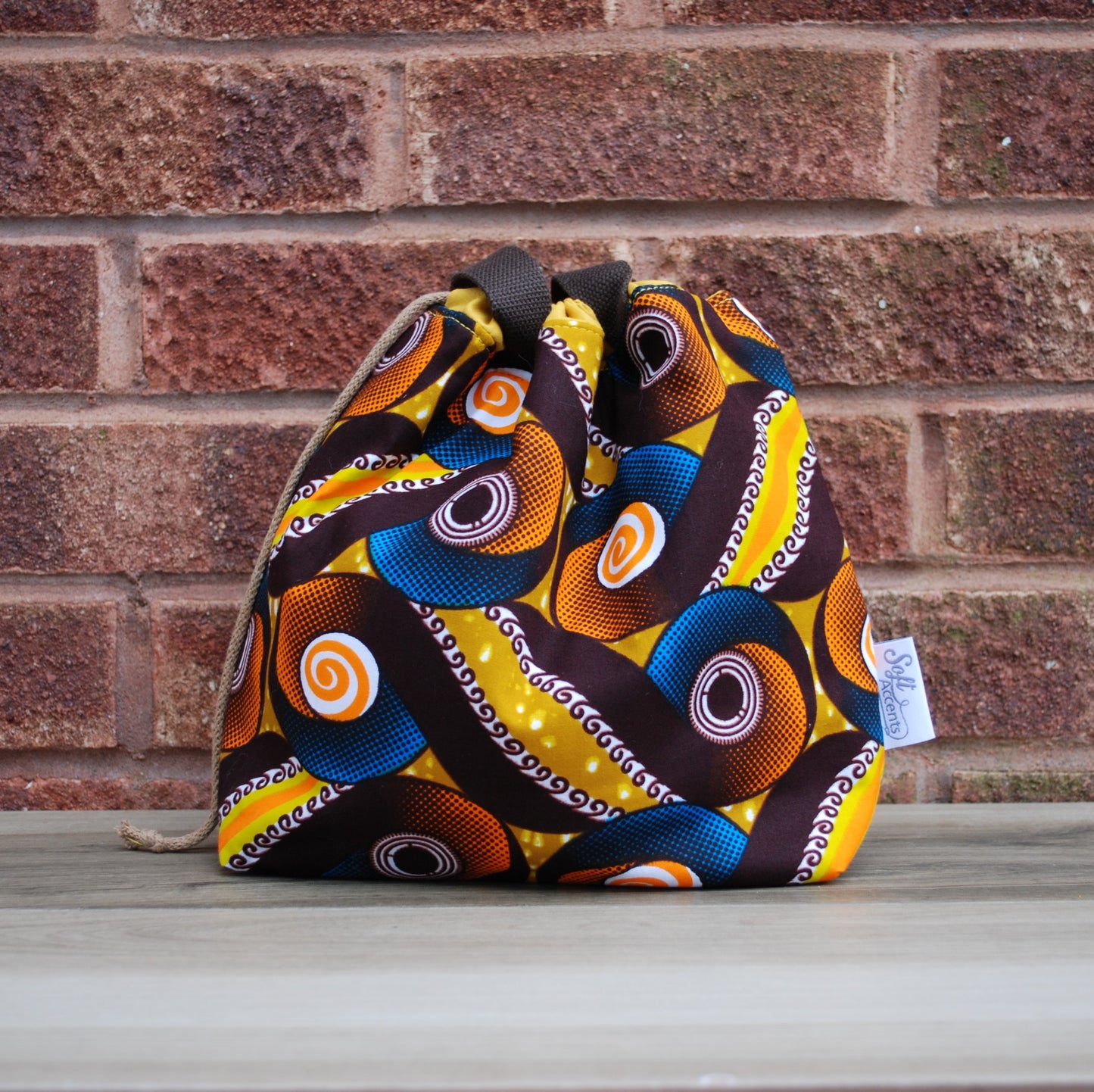 Medium Farai Project Bag Yellow, Orange, & Brown Abstract African Print Fabric