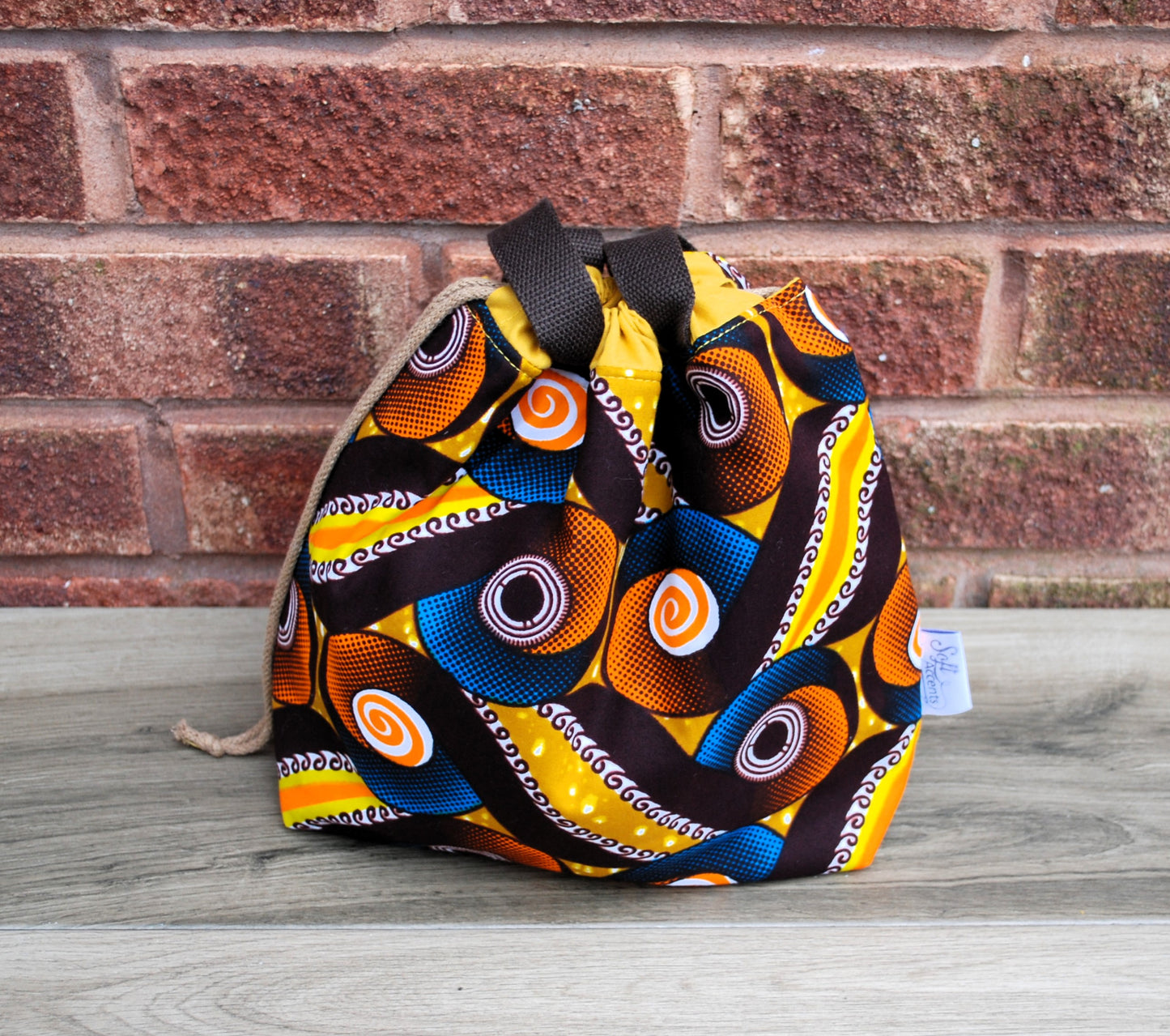 Medium Farai Project Bag Yellow, Orange, & Brown Abstract African Print Fabric