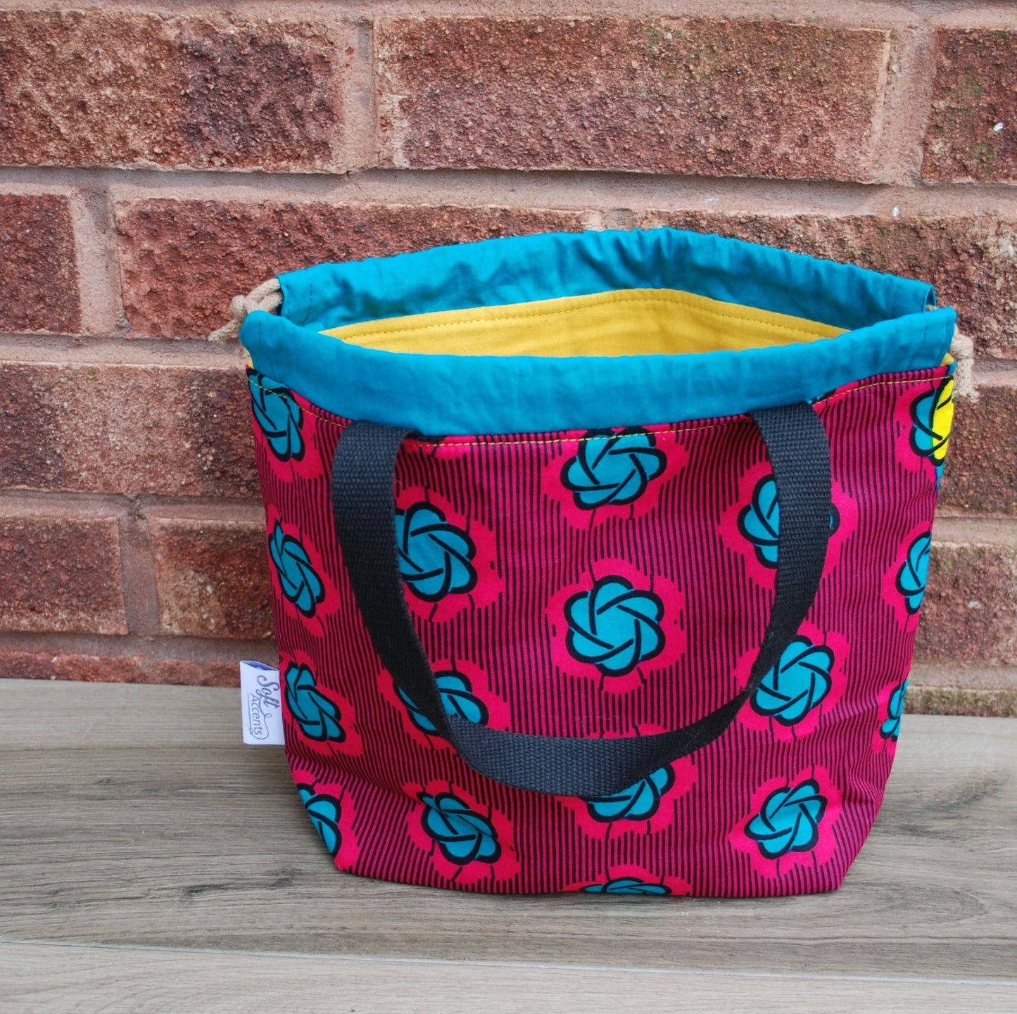 Medium Farai Project Bag in Magenta & Turquoise African Print Fabric