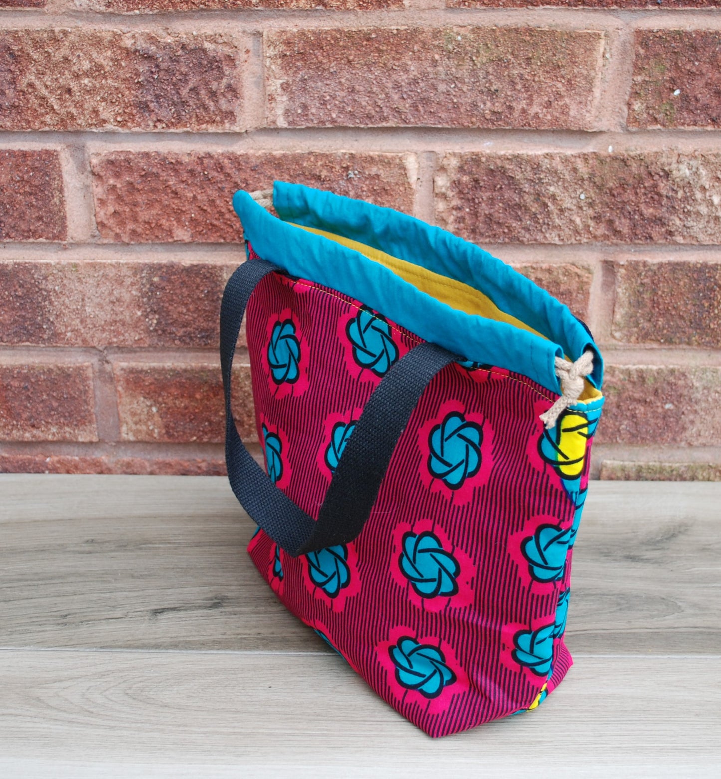 Medium Farai Project Bag in Magenta & Turquoise African Print Fabric