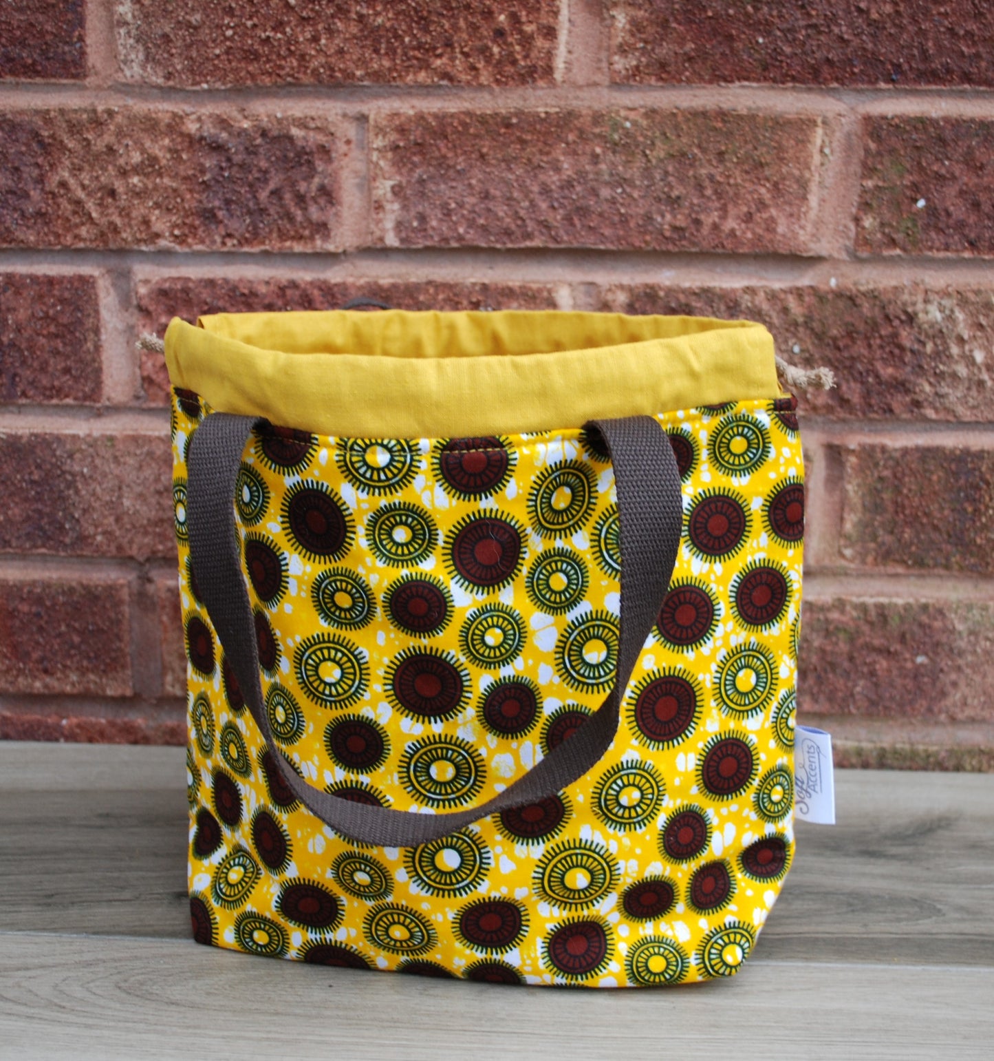 Medium Farai Yellow Copper Brown African Print Fabric Project Bag