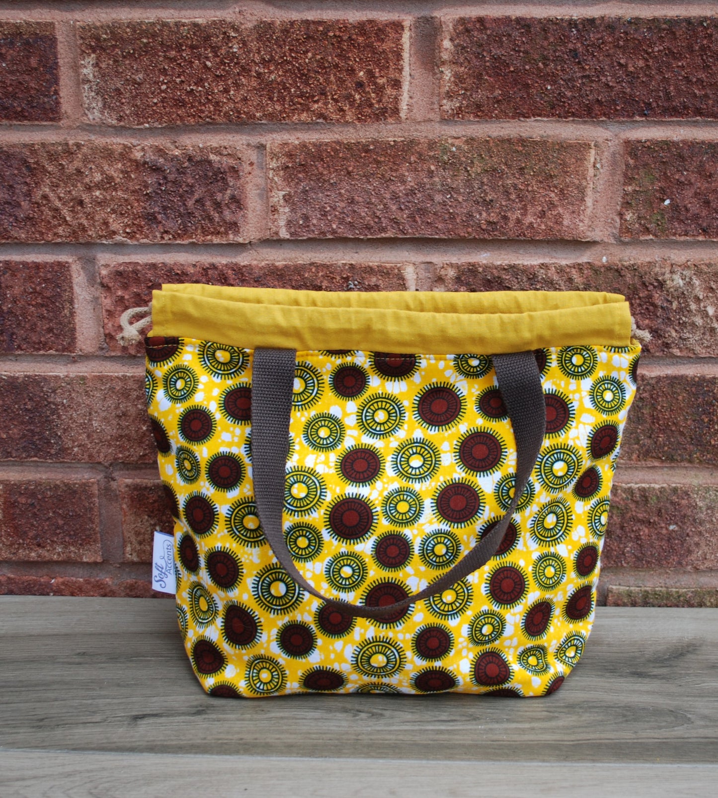 Medium Farai Yellow Copper Brown African Print Fabric Project Bag