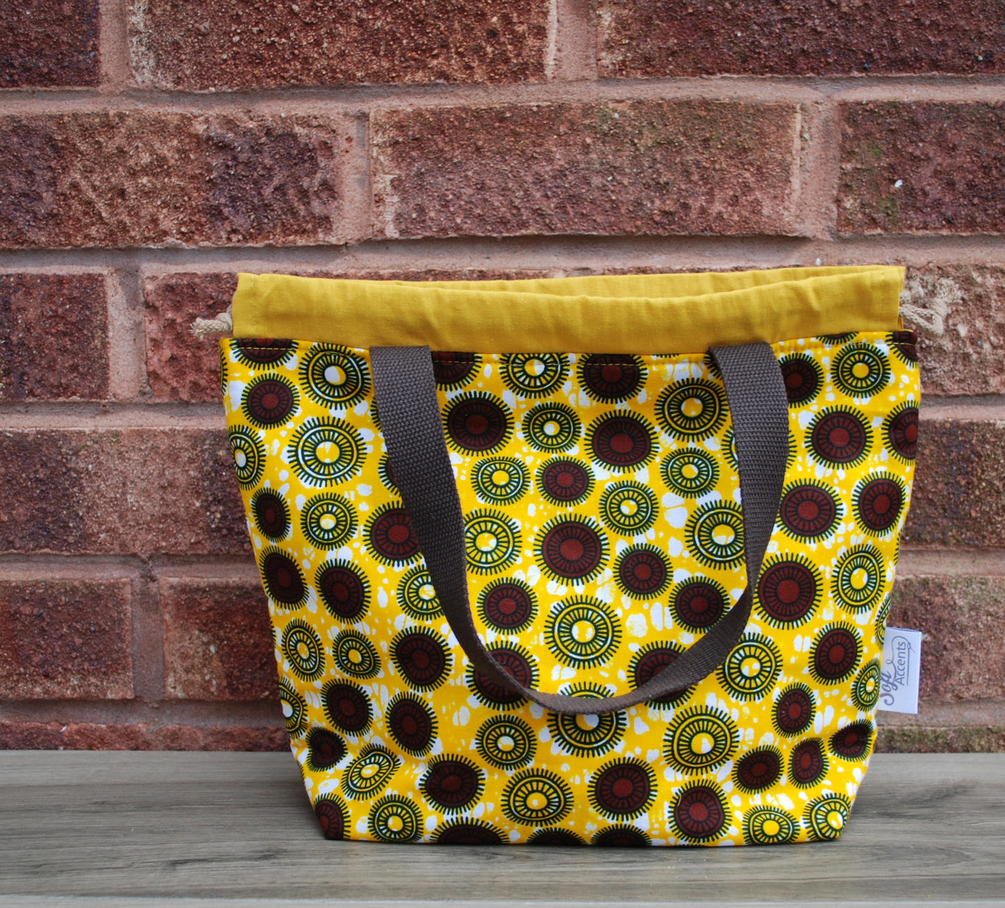 Medium Farai Yellow Copper Brown African Print Fabric Project Bag